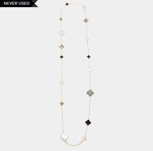 Van Cleef & Arpels Magic Alhambra Mother of Pearl Onyx 18k Yellow Gold Station Necklace